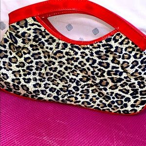 Cheetah print clutch with Red Handle